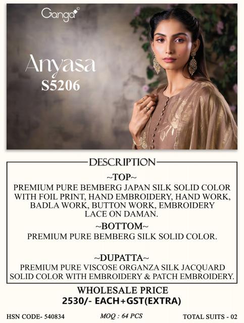 Ganga anyasa 5206 wholesale dress materials in surat with price